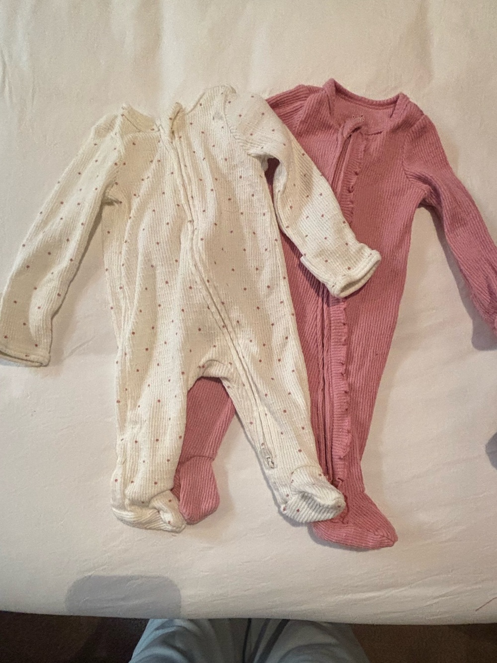 cloud island Pink Ribbed & Cream Knit Footed One-Piece Set
